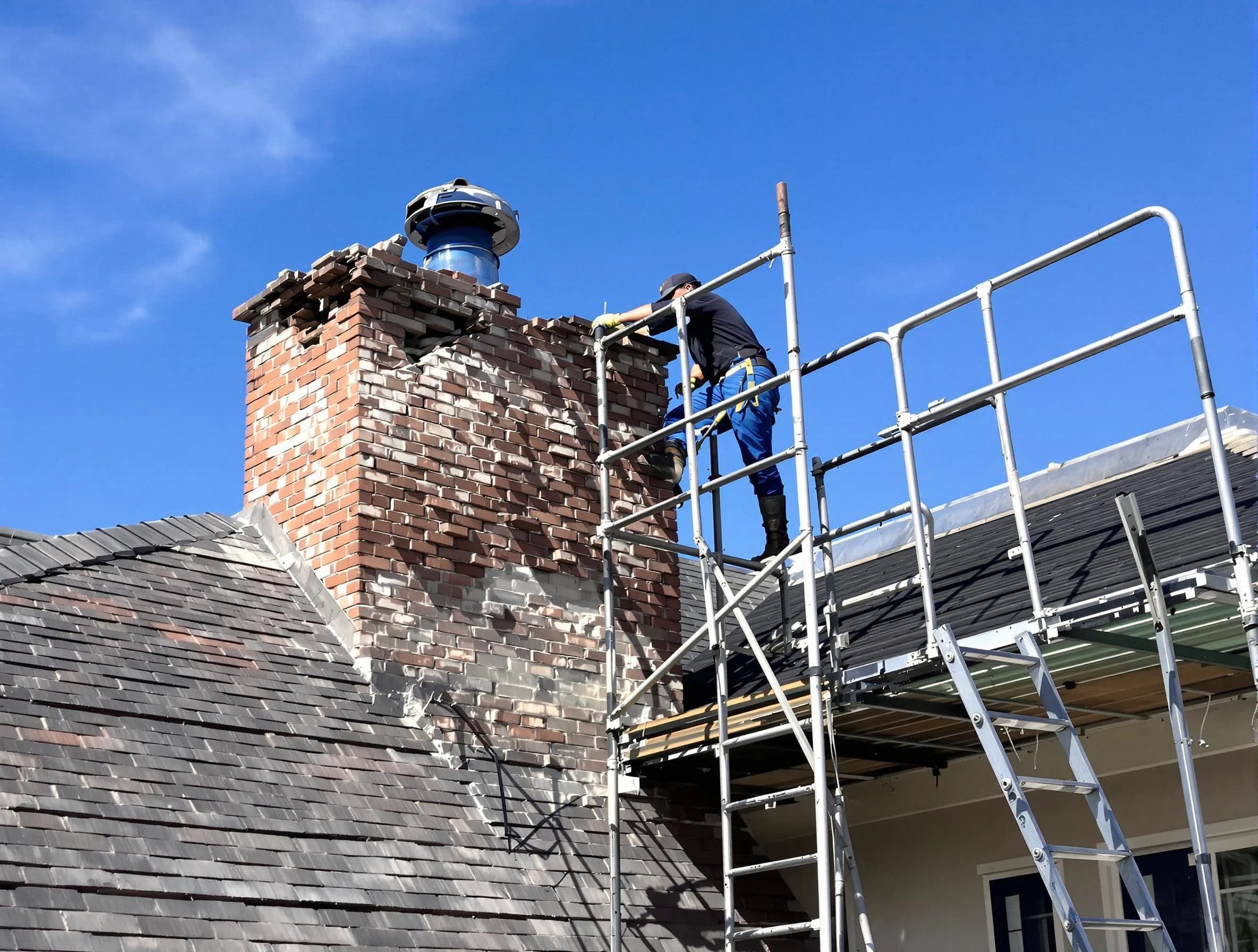 Rebuilding a chimney structure by Chartiers Chimney Sweep in Chartiers, PA
