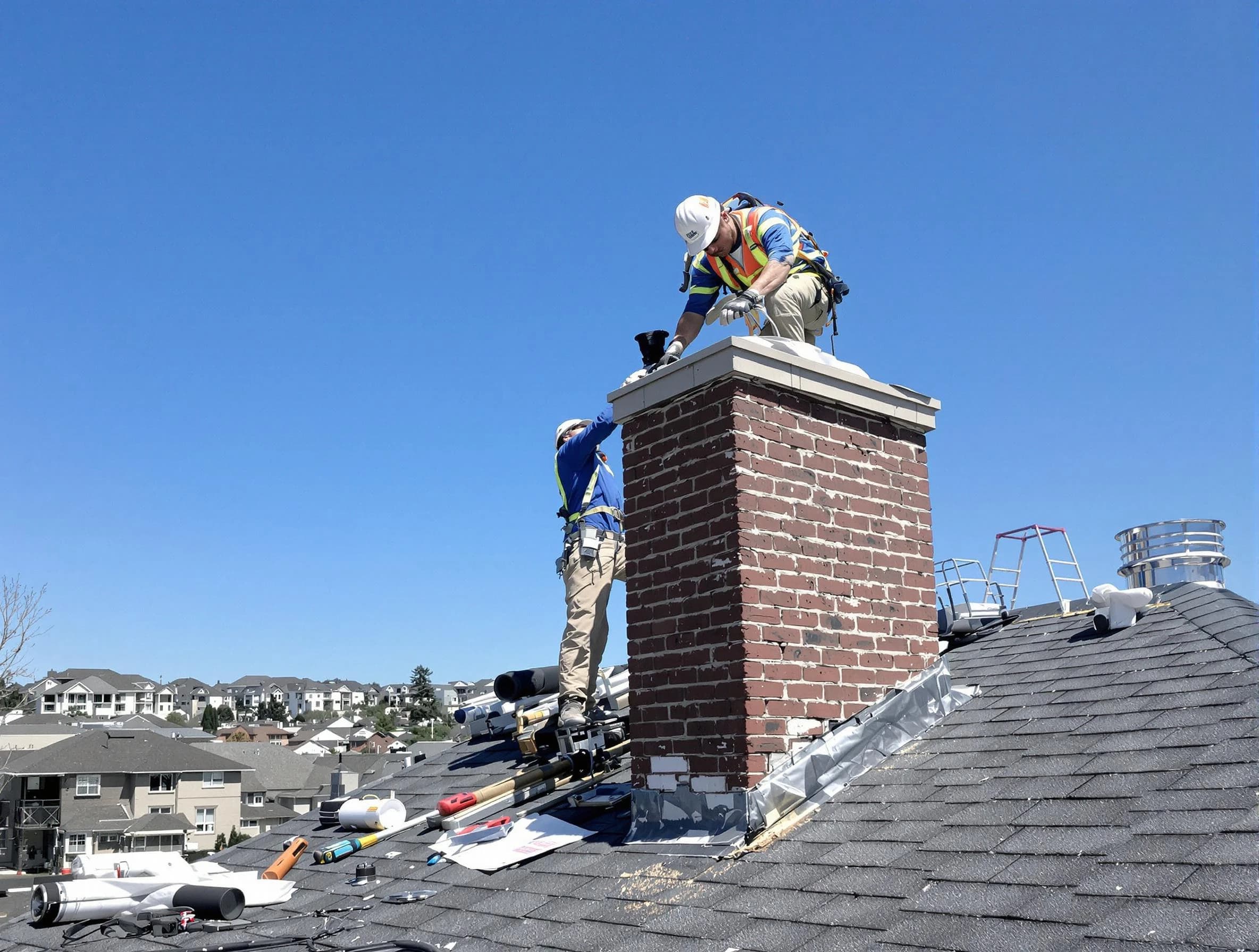 Chartiers Chimney Sweep repairing a chimney crown in Chartiers, PA