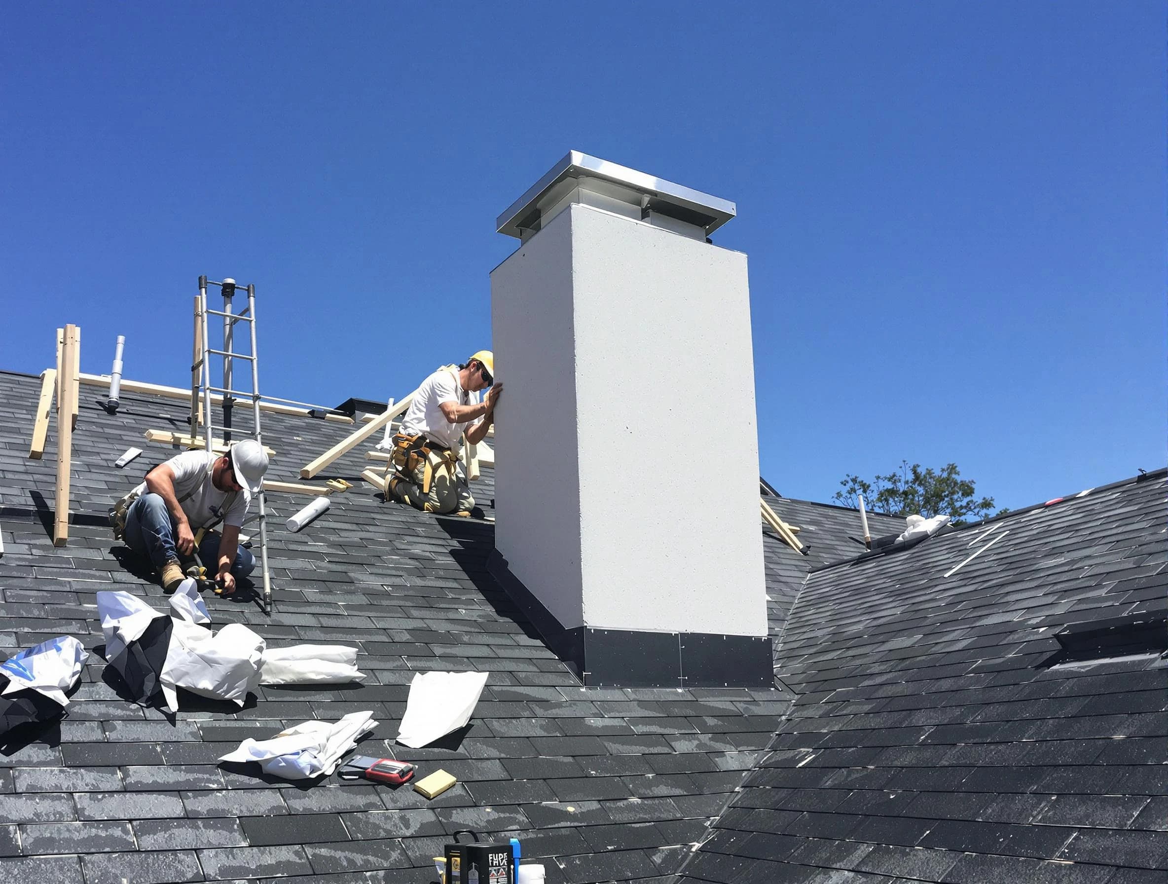 Chartiers Chimney Sweep crew installing a new chimney in Chartiers, PA