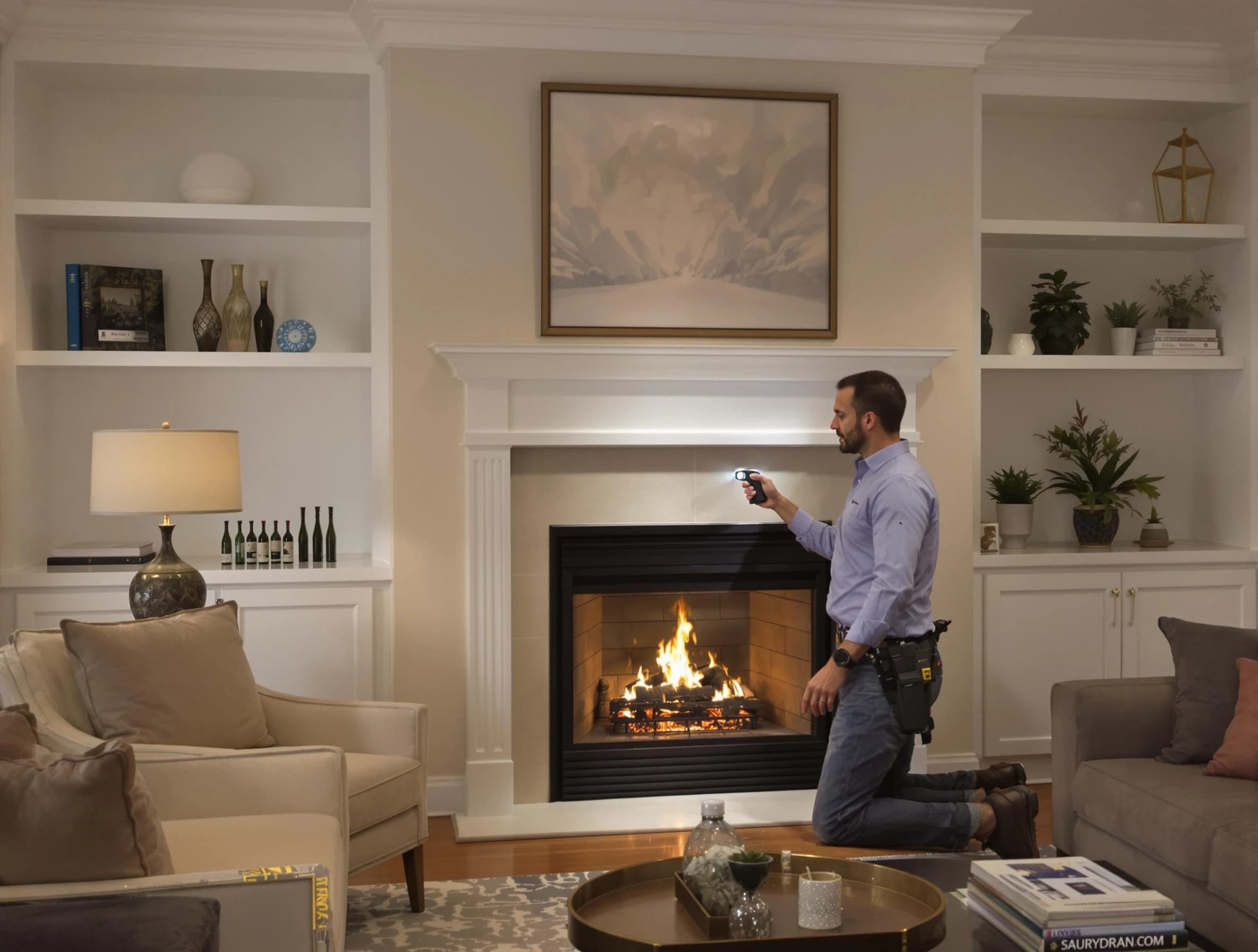 Chartiers Chimney Sweep conducting a fireplace safety inspection in Chartiers, PA