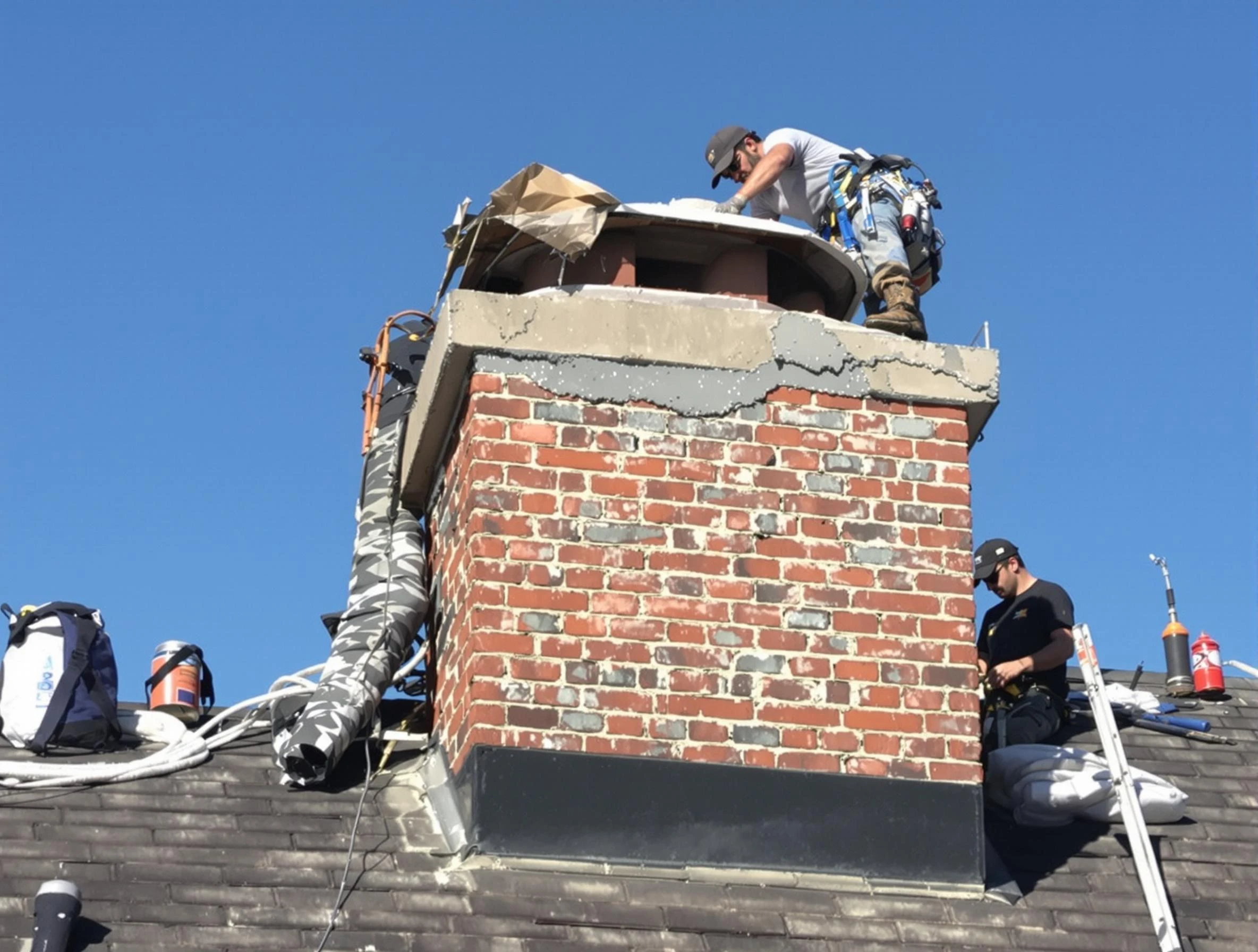 Chartiers Chimney Sweep installing a custom chimney crown in Chartiers, PA