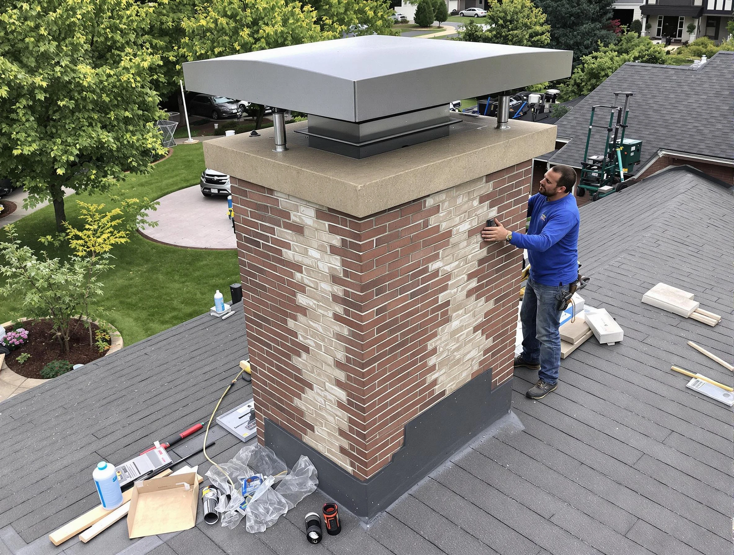 Chartiers Chimney Sweep team working on a custom chimney remodel in Chartiers, PA